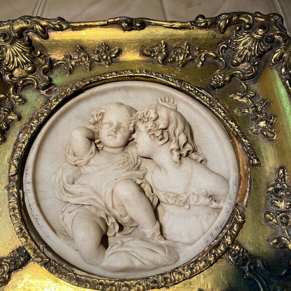 Antique Edward William Wyon marble relief plaque The Calmady Children - Picture 2 of 7